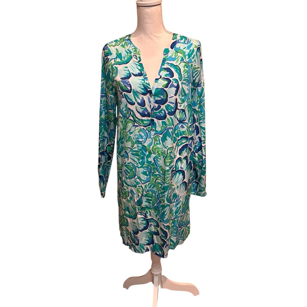 LILLY PULITZER Medium Agate Green Lazy River Delphine Stretch Silk Tunic Dress